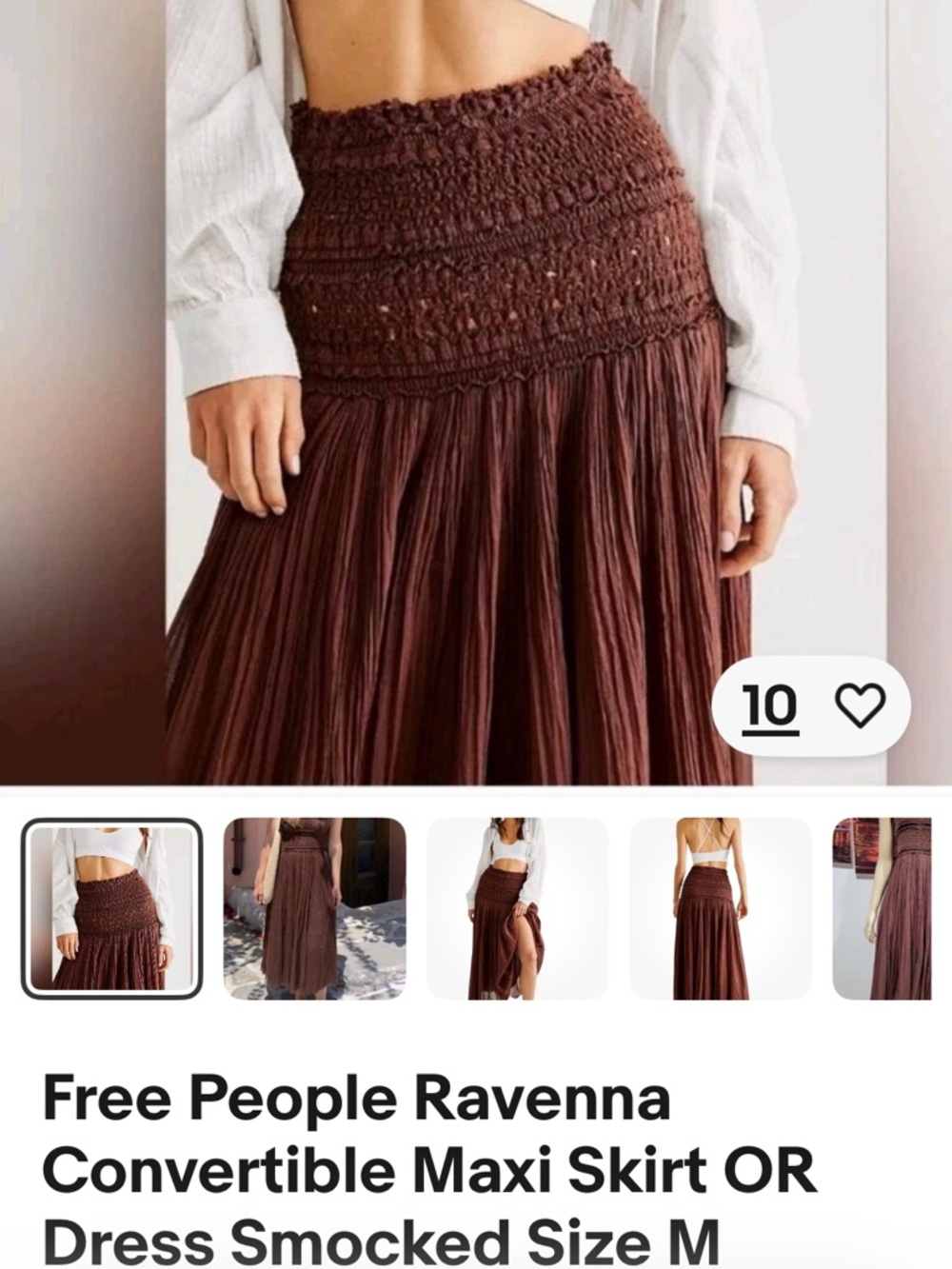 Free People Ravenna Smocked Maxi Skirt or dress in Deep Brown